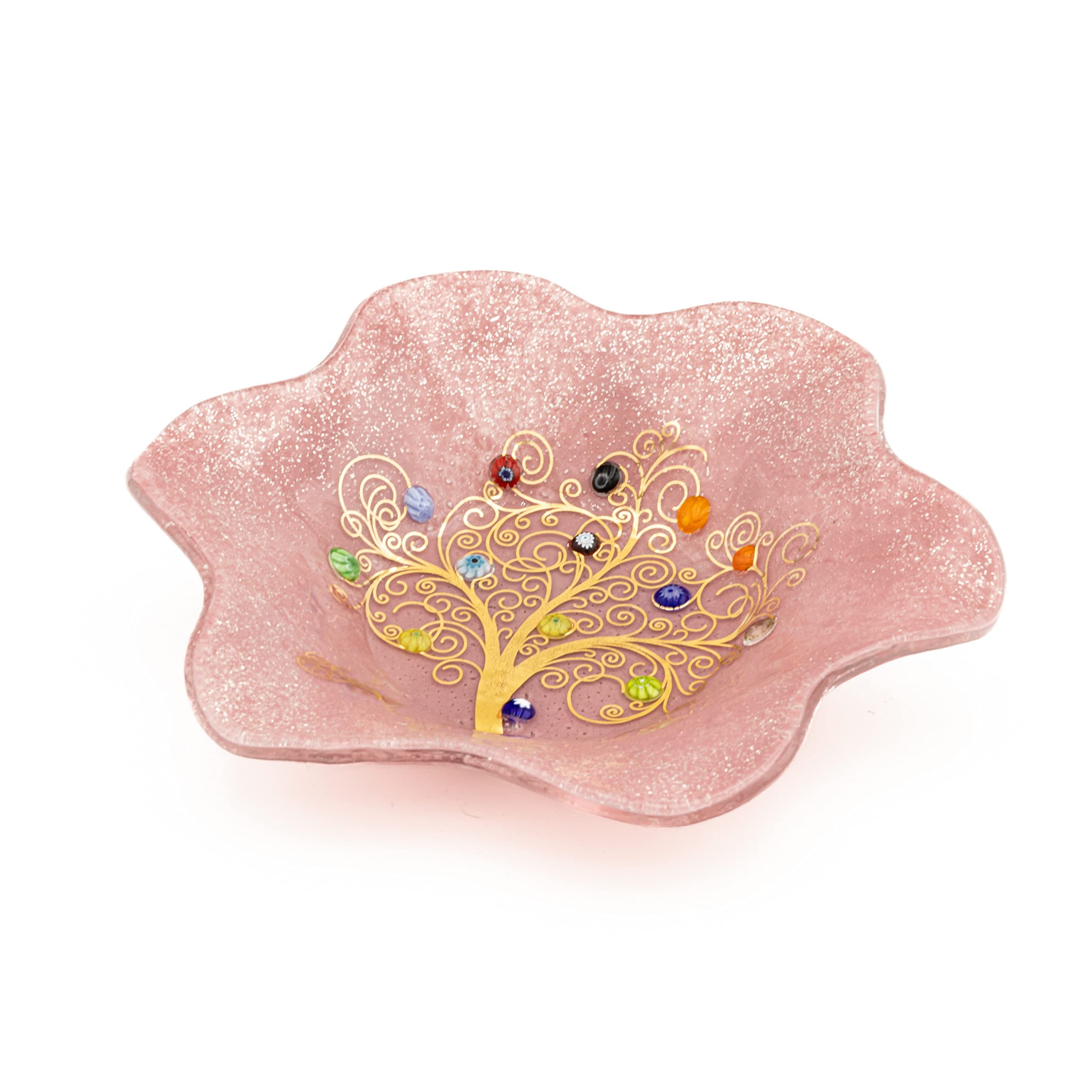 Sospiri Venezia Tidy Tray Ornament Plate Bowl Tree of Life Murano Glass Decorated with Murrines and Gold Leaf Gift Handmade Made in Italy (13x13)