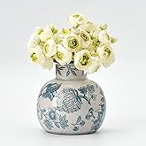 SIDUCAL Blue and White Vintage Vase | 6 Inch Ceramic Chinoiserie Floral | Retro Ice Cracked Blue and White Porcelain Vase for Table, Living Room, Bathroom Decoration, Wedding, Shelf Decor, Mantel