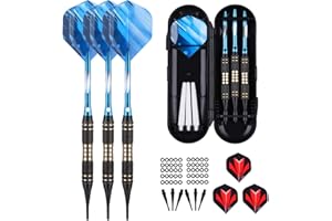 sanfeng Soft tip Darts Set 18/20 Grams - Professional Darts Plastic Tip with Brass Barrel + Aluminum Shafts + 50 Rubber o-Ring + 6 Flights +50 Soft Tips for Electronic Dartboard