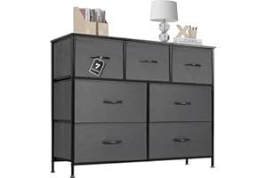 ATILIOO Dresser for Bedroom with 7 Drawers, Anti-Tip Wide Fabric Chests Storage Organizer Tower Furniture, TV Stand for TV up to 45 inch with Wooden Top Metal Frame for Clothes, Living Room, Hallway, Entryway