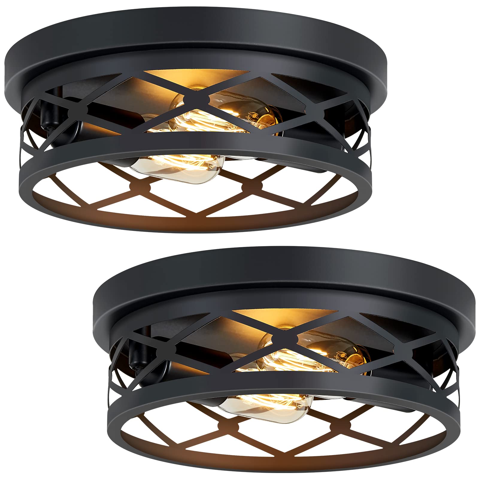 Photo 1 of XPEHK 2 Pack Flush Mount Ceiling Light,Black 2-Light Hallway Light Fixtures Ceiling for Kitchen Entryway Bedroom Hall,E26 Base
