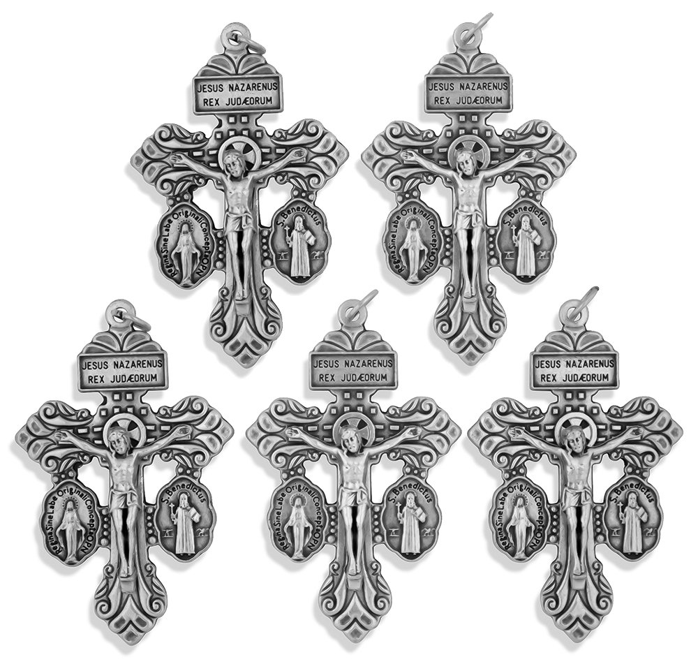 Venerare Deluxe Catholic Pardon Cross - Pack of 5 (Silver)