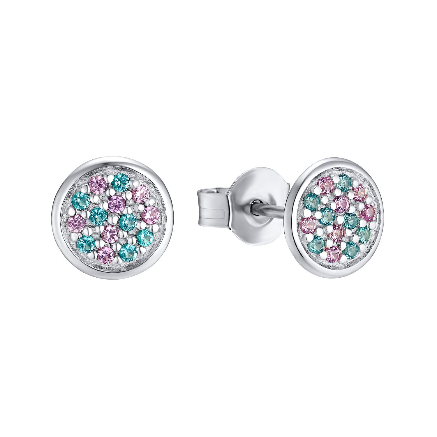 Prinzessin Lillifee stud earrings 925 Sterling silver girls' children's earrings, with zirconia synth., 0.7 cm, multicolor, comes in jewelry gift box 2031155