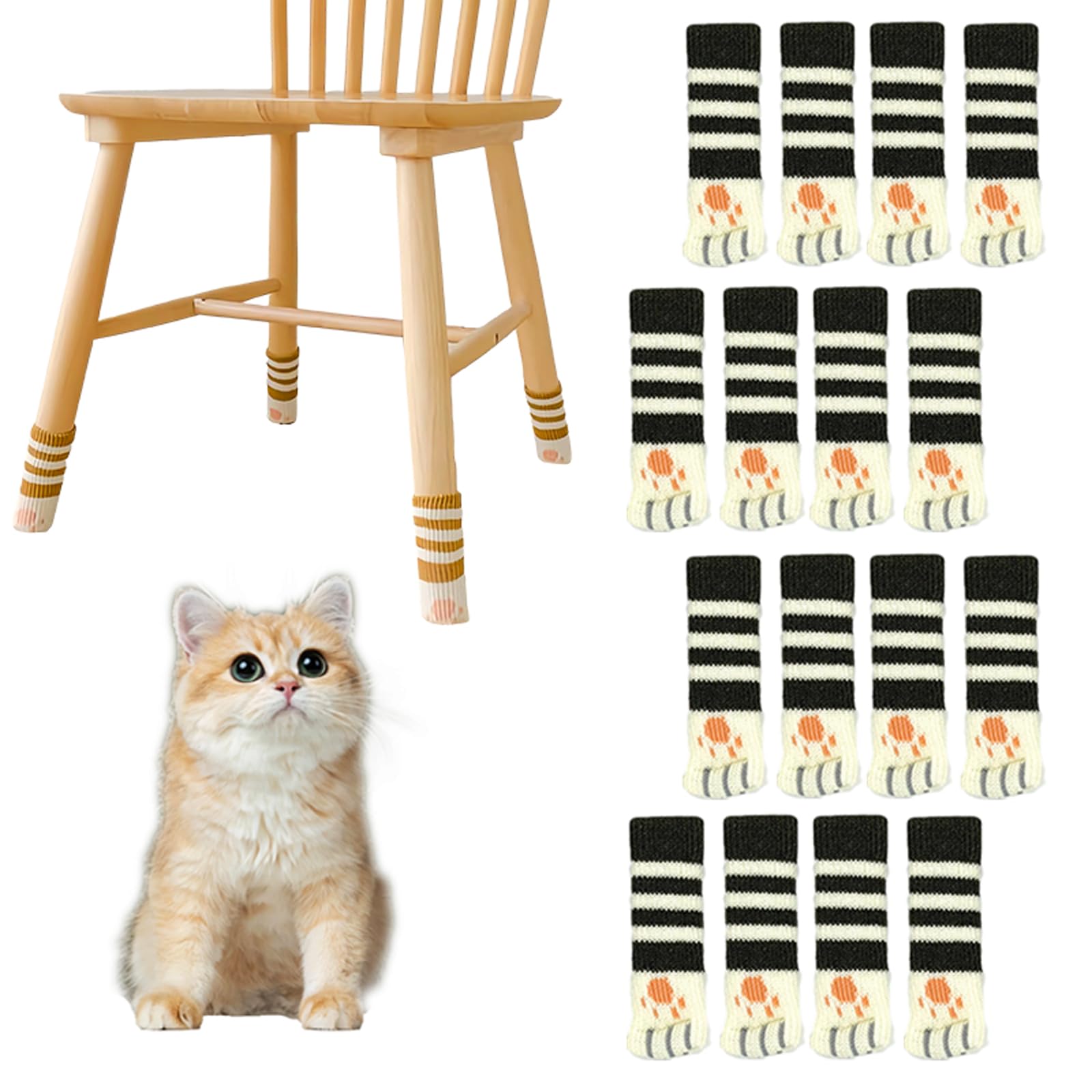 Photo 1 of 16Pcs Cat Chair Socks for Chair Leg Floor Protectors - Cat Paw Chairs Socks - Chair Leg Socks for Hardwood Floors - Avoid Scratches and Reduce Noise - Knitted Reusable? Black Stripe?