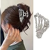 Alloy Skull Hand Hair Claw Clips - Funny Punk Strong Hold for Thick and Thin Hair, Metal Silver Non-Slip Hair Accessories for Halloween Party Gift