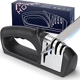 HOTEC 4in1 Knife Sharpener, 3 Stage Manual Sharpener | Sharpening Kitchen Knives, 1 Stage for Scissors, Ceramic Stone, Tungsten Carbide Plates, Diamond Rods