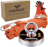 FINDMAG Magnet Fishing Kit 500 LB Neodymium Round Magnet 60mm 65ft Rope
