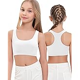 iMuchic Girls Racerback Sports Bra, Built -Up Stretch Crop Undershirt Seamless Training Bra in Everyday Colors for Teens