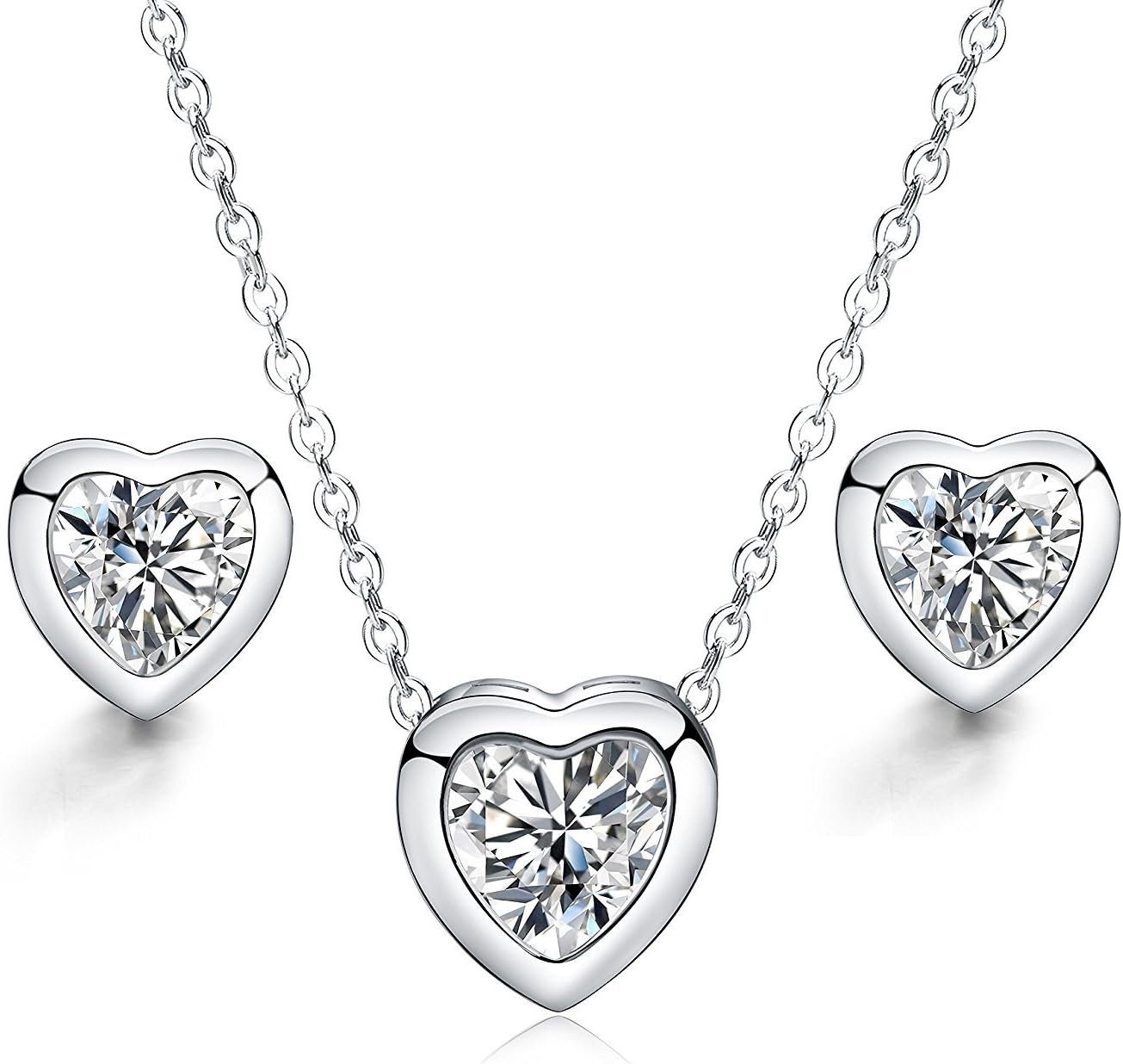 Majesto Jewelry Set – Heart Love Necklace Pendant and Stud Earrings for Women Mom Teen Girl - Fashion Prime Gift 925 Sterling Silver Plated