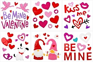 HOHUCRAB Valentines Window Clings Gel, Kiss Me, Be Mine Valentine,Cupid,Heart Love Gnome Window Clings for Glass Windows,Valentines Window Stickers,Valentines Day Decorations