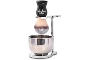 JEQUIL&CORENVEO Shaving Set for Men, 3 in 1 Grooming Set Includes Shaving Brush, Shaving Bowl, Razor & Brush Stand