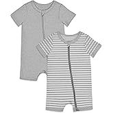 Jimonda Baby Rompers Cotton Baby Boys Baby Girls Short Sleeve Sleepers Pjs Two Way Zipper One-piece Neutral Sleep and Play