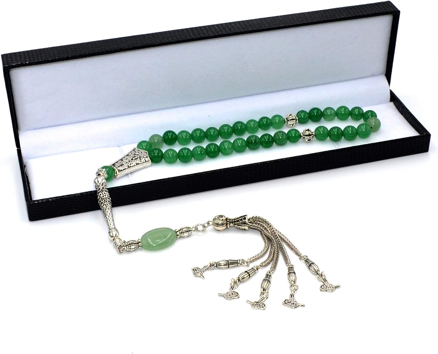 ALBATROSART -Gentle Men Collection- Prayer Beads-Worry Beads-Tesbih-Tasbih-Tasbeeh-Misbaha-Masbaha-Subha-Sebha-Rosary (Green Aventurine Natural Stone -8 mm 33 Beads-)