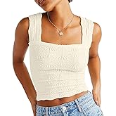 DouBCQ Women Cute Crop Tank Top Square Neck Wide Strap Vest Slim Fit Floral Lettuce Trim Cropped Cami Tops