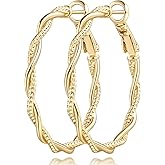 SPACMAG Gold Hoop Earrings for Women 14K Gold Earrings for Women Hoop Earring for Womens Hoops Twisted Design with Sculpted Texture Hoops Earring for Womens 34mm