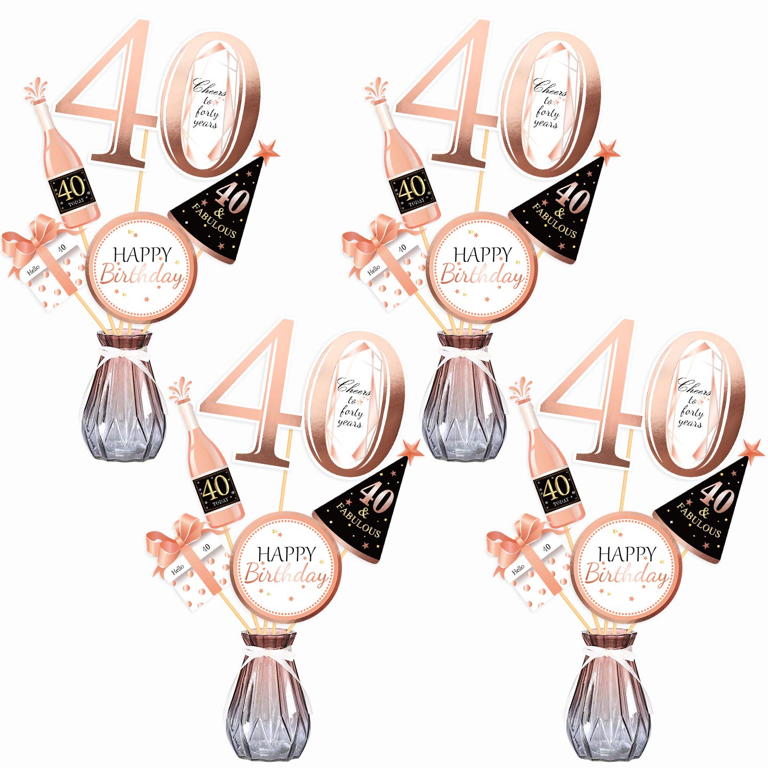 Qpout Rose Gold 40th Birthday Centerpiece Sticks-50th Birthday Table Toppers -Birthday Party Decorations Accessories- Fabulous 40 Bday Party- Cheers to Forty Years Birthday Party Favour Table Supplies