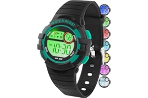 CKV Kids Digital Watch for Boys Girls 6-18, 7 Color Lights 30M Water Resistant Wristwatch with Alarm and Stopwatch
