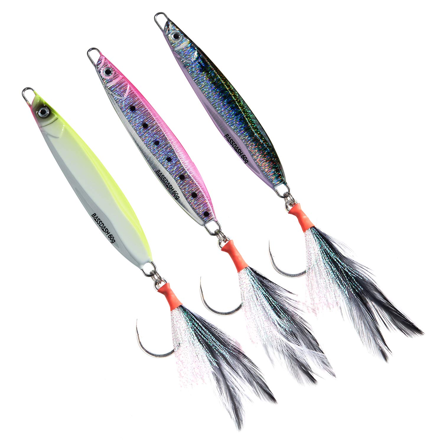 BASSDASH STIX Casting Jig Lure Vertical Slow Jigging Lures 1.4oz 2.1oz with Mustad Hooks 2/0 3/0 for Saltwater Freshwater Kayak Boat Shore Fishing, 3-Pack (3-Pack (CFR), 40 Grams (1.4 oz))