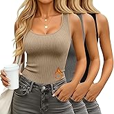 Sweetyweee 3 Pack Women's Sleeveless Ribbed Thermal Tank Tops, Cotton Fleece Scoop Neck Slim Fit Undershirts Cami Base Layer