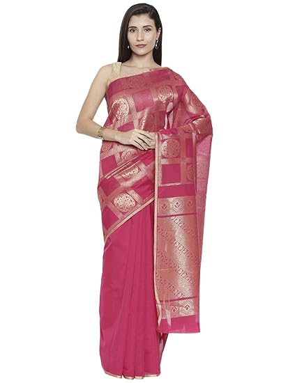 Womens Silk Cotton Saree (CCOPSC13616; Pink)