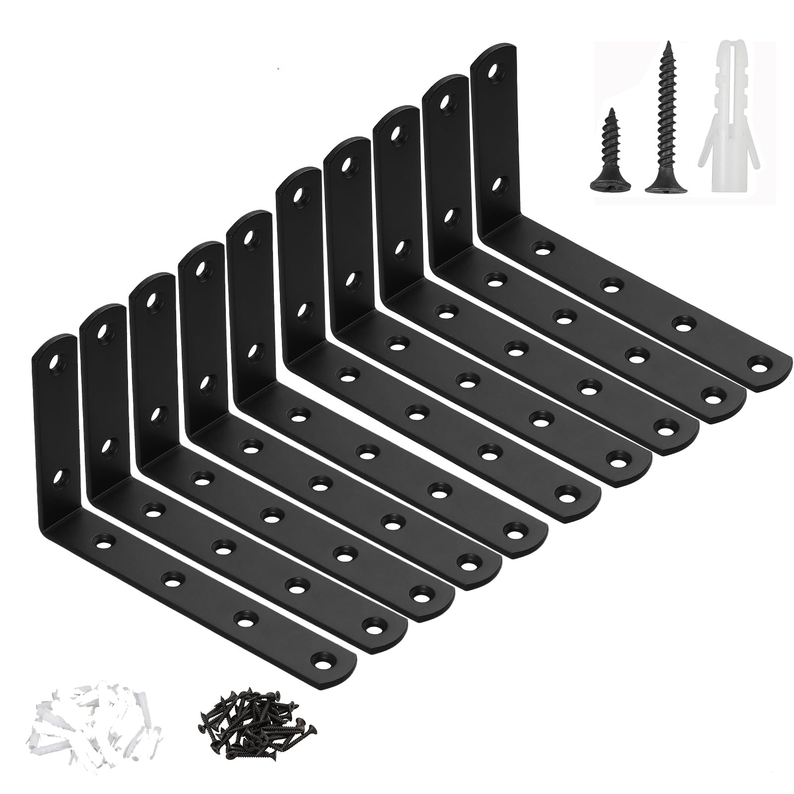 Bohaner 10 Pcs Shelf Brackets,90 Degree Right Angle and Wall Mounted Shelve Brackets Supports for Shelves Table Bookshelf Wood Board,Black, 125 * 75 * 20mm