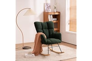Affmitime Comfy Rocking Chair, Cozy Teddy Fabric Glider Rocker Chair for Nursery, Modern Accent Rocking Armchair for Bedroom Living Room(Green)