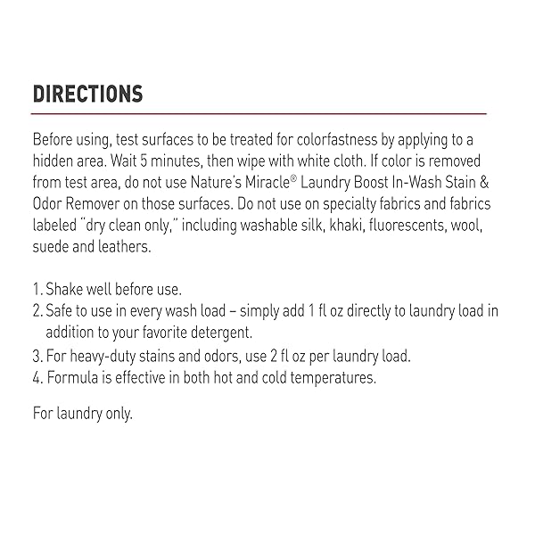 NATURE’S MIRACLE LAUNDRY BOOST IN-WASH STAIN AND ODOR REMOVER, 32 OUNCES, LAUNDRY STAIN AND ODOR REMOVING ADDITIVE FOR ALL MACHINES