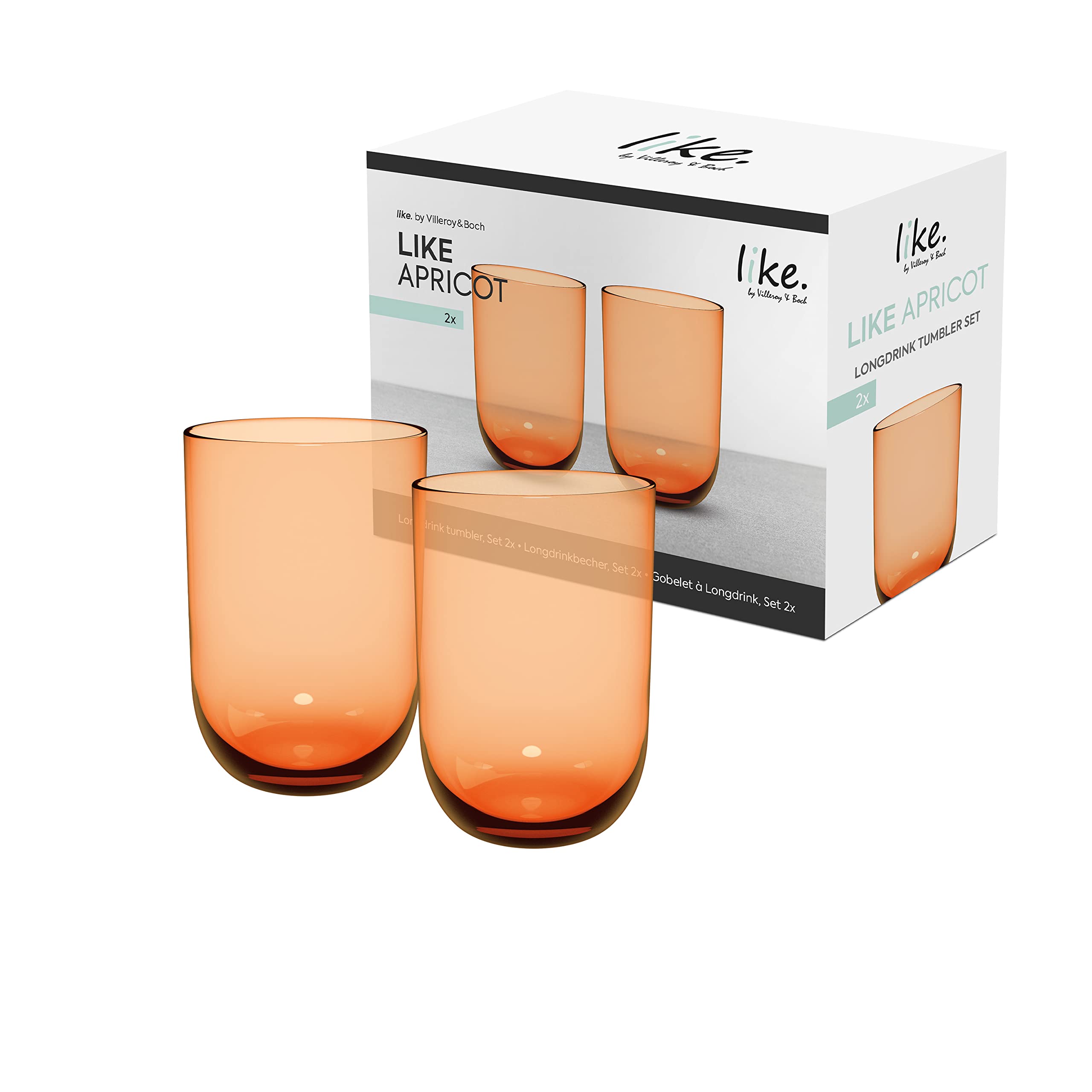 like. by Villeroy & Boch – Like Apricot Long Drink Glass Set 2 pces, Coloured Glass Orange, Capacity 385 ml
