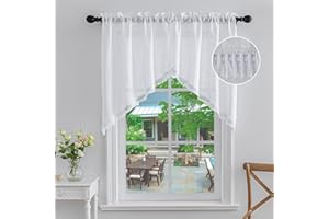 BD BEDA HOME Beda Home Tassel Linen Textured Swag Curtain Valance for Farmhouses’ Kitchen; Light Filtering Rustic Short Swag Topper for Small Windows Bedroom Privacy Added Rod Pocket Design (White 36x36-2PCs)