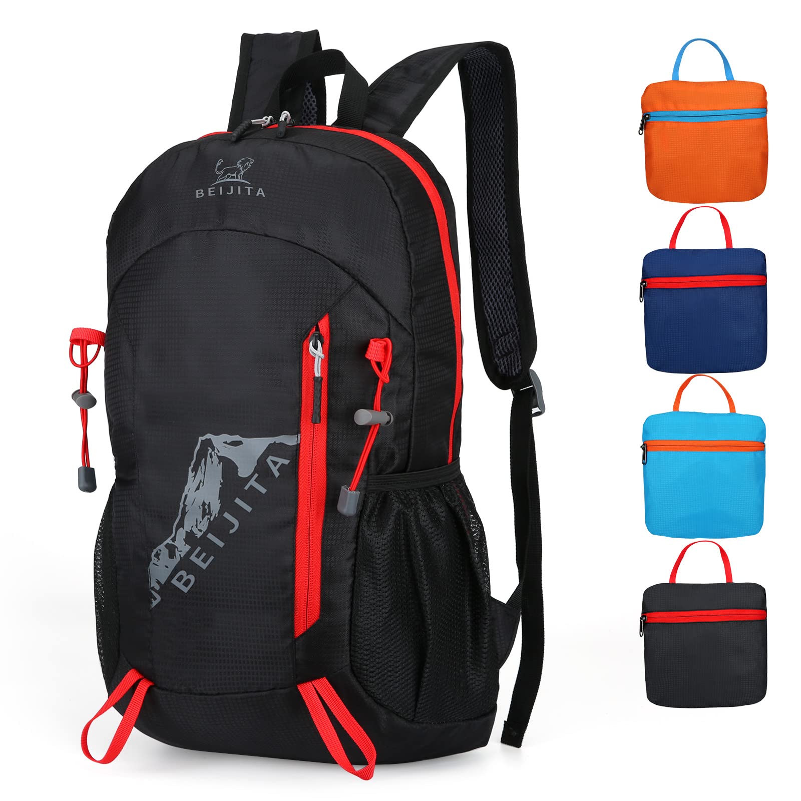 BEIJITA 20L Lightweight Foldable Backpack Waterproof & Wear-resistant Small Rucksack Hiking Backpack for Women Men Travel Camping Outdoor Sports Backpack Packable Daypack(Black)