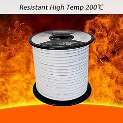DONOKY 14 Gauge 14 AWG Silicone Wire - White 100ft
