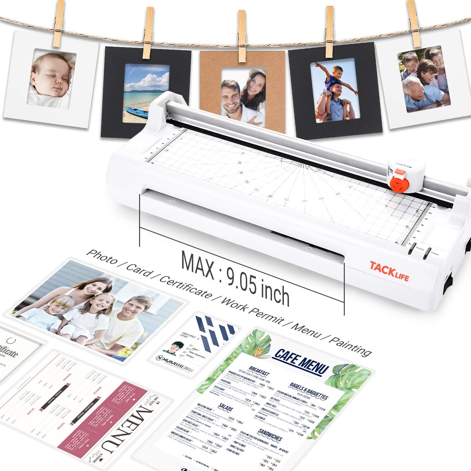 Laminator, A4 Thermal Laminating Machine with 2 Roller Systems, 5 in 1 with Corner Rounder, 20 Pouches, Photo Frames Set, Paper Trimmmer - MTL02 : Office Products