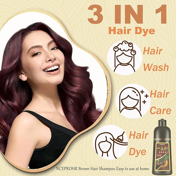 INSTANT CHERRY BROWN HAIR DYE SHAMPOO 3 IN 1-500 ML HERBAL BROWN HAIR COLOR SHAMPOO HAIR DYE FOR WOMEN & MEN, LONG LASTING BROWN HAIR SHAMPOO – SAFE & EASY TO USE (CHERRY BROWN)