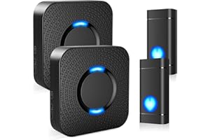 Wireless Doorbell with 2 Receivers 2 Push Buttons, COTINSE Door Bell Chime Kit, Long Range 1300ft, 58 Ringtones, 5 Volume Levels & LED Flash, Waterproof Doorbell for Home/Classroom