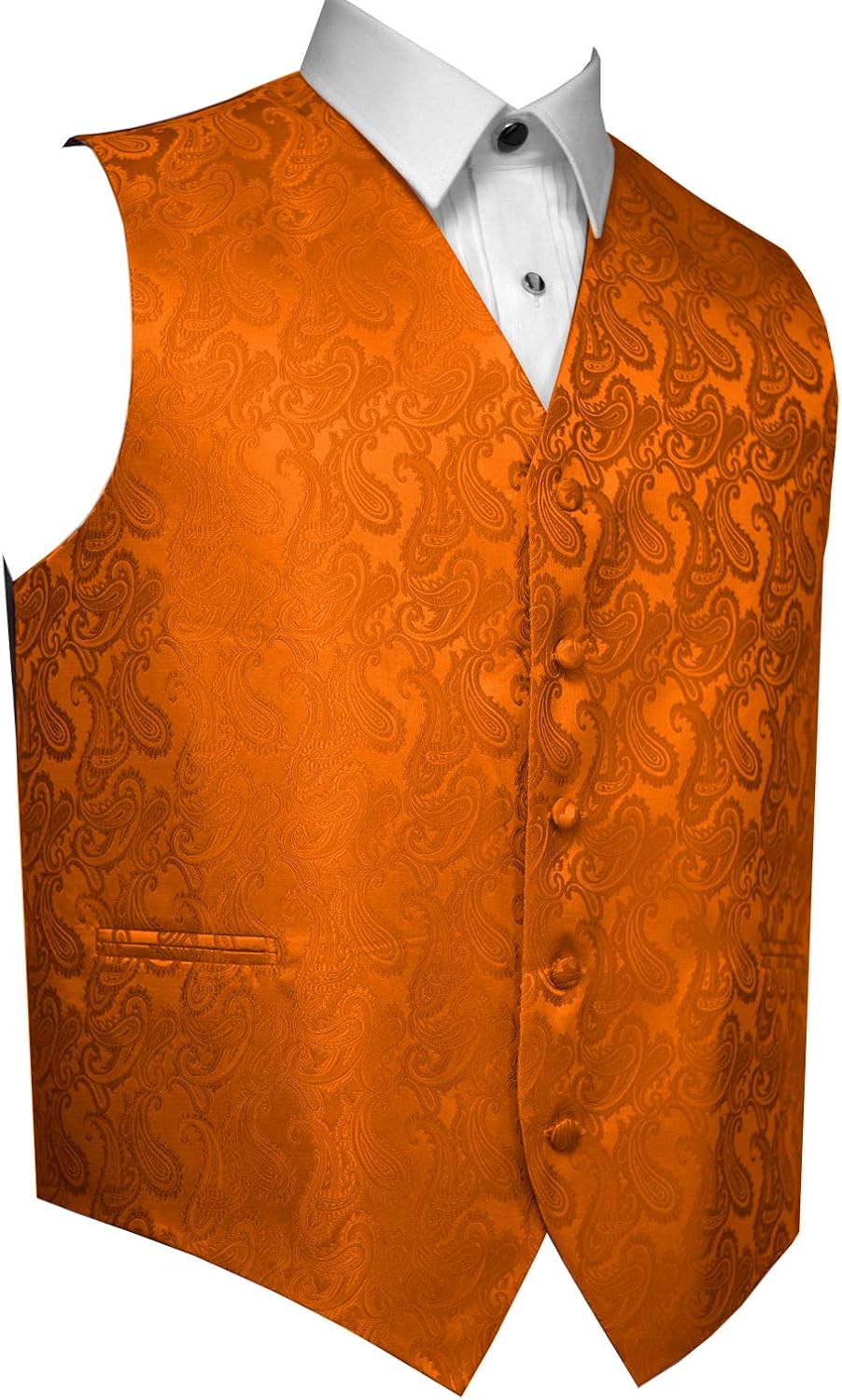 Brand Q Men's Formal, Wedding, Prom, Tuxedo Vest in Orange Paisley