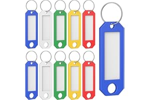Uniclife 10 Pcs Key Tags, 5 Color Key Tags with Labels, Key Labels for Keychain, 2.3" x 0.8" Plastic Key Identifiers with Split Ring, Blank Key Ring Tags for House Office & School