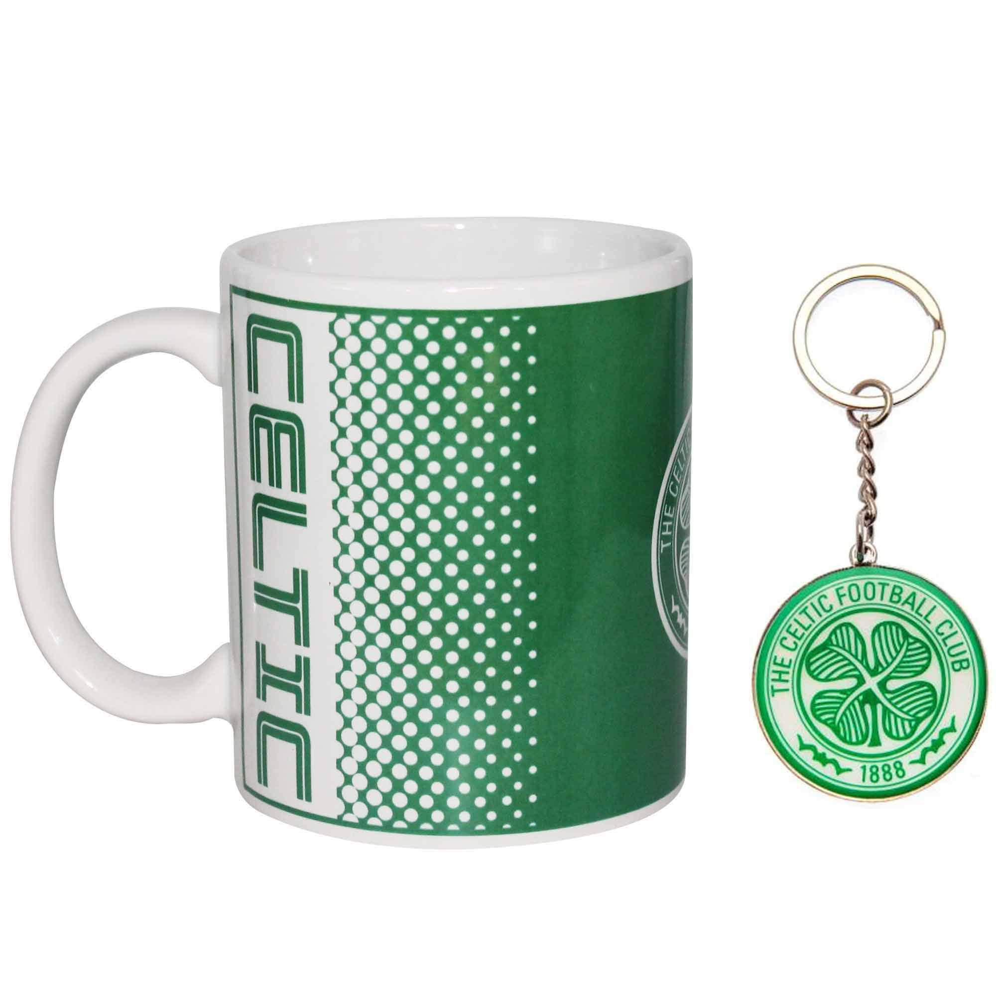 Official Celtic FC Football Crest 11oz Ceramic Mug & Keyring Gift Set