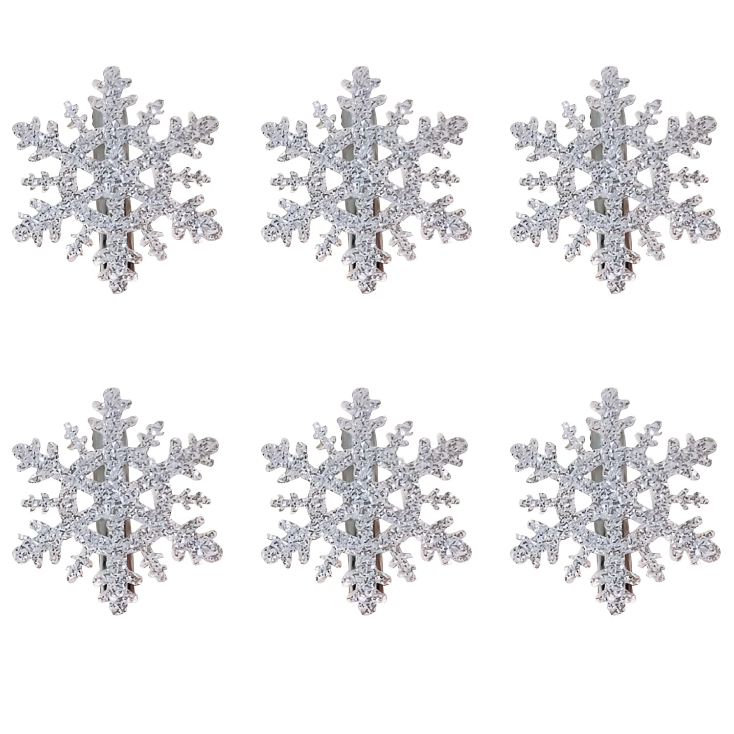 UNVOJL 6pcs Snowflake Hair Clips & Pins - Silver Glitter Bobby Pins - Xmas Hair Accessories