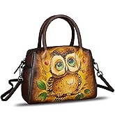 Genuine Leather Handbag for Women Hand Painted Top Handle Purse Retro Handmade Satchel Vintage Crossbody Hobo Bag