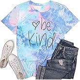 Women Tie-Dye Shirt Women Be Kind Graphic Tshirts Cute Teacher Short Sleeves Top