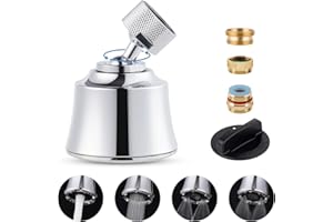 HYGIE RINSE Faucet Sprayer Attachment with 2 Ball Joint, 4 Spray Models Big Angle Swivel kitchen Sink Faucet Head Replacement, 55/64-27UNS Famale Thread, Male Thread Adapter Included, Chrome