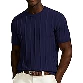 PJ PAUL JONES Men T-Shirts Crewneck Tee Shirt Ribbed Knit Tee Short Sleeve Texture T Shirt