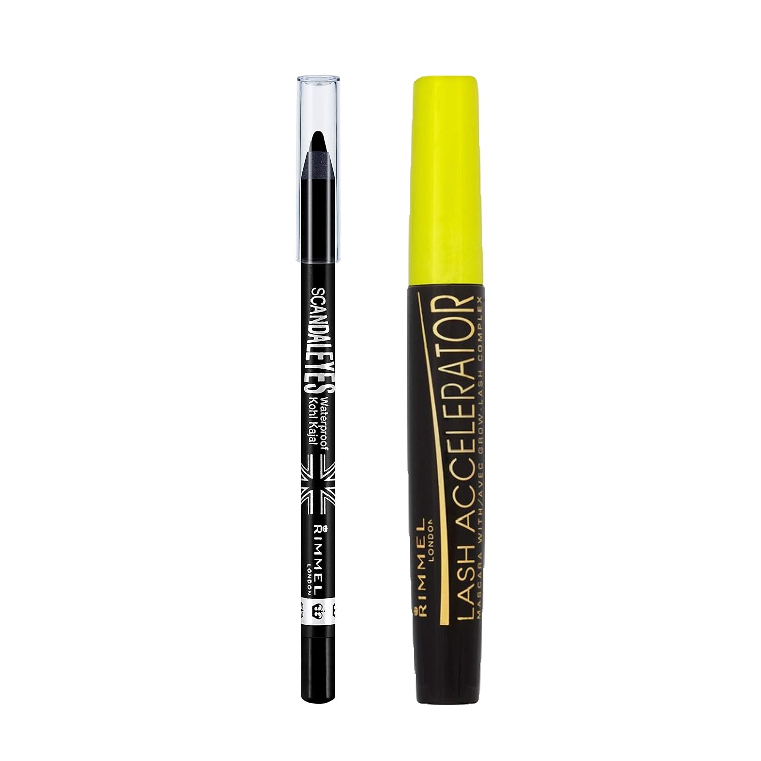 Rimmel Scandaleyes Waterproof Kohl Kajal Liner, Black & Rimmel Lash Accelerator Mascara Extreme, Black (Eye Makeup Kit)