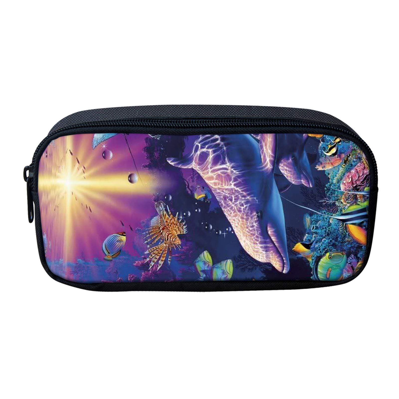 Showudesigns Dolphin Pencil Case for Adults Middle School High School Pencil Box Ocean Theme Pouch Purple