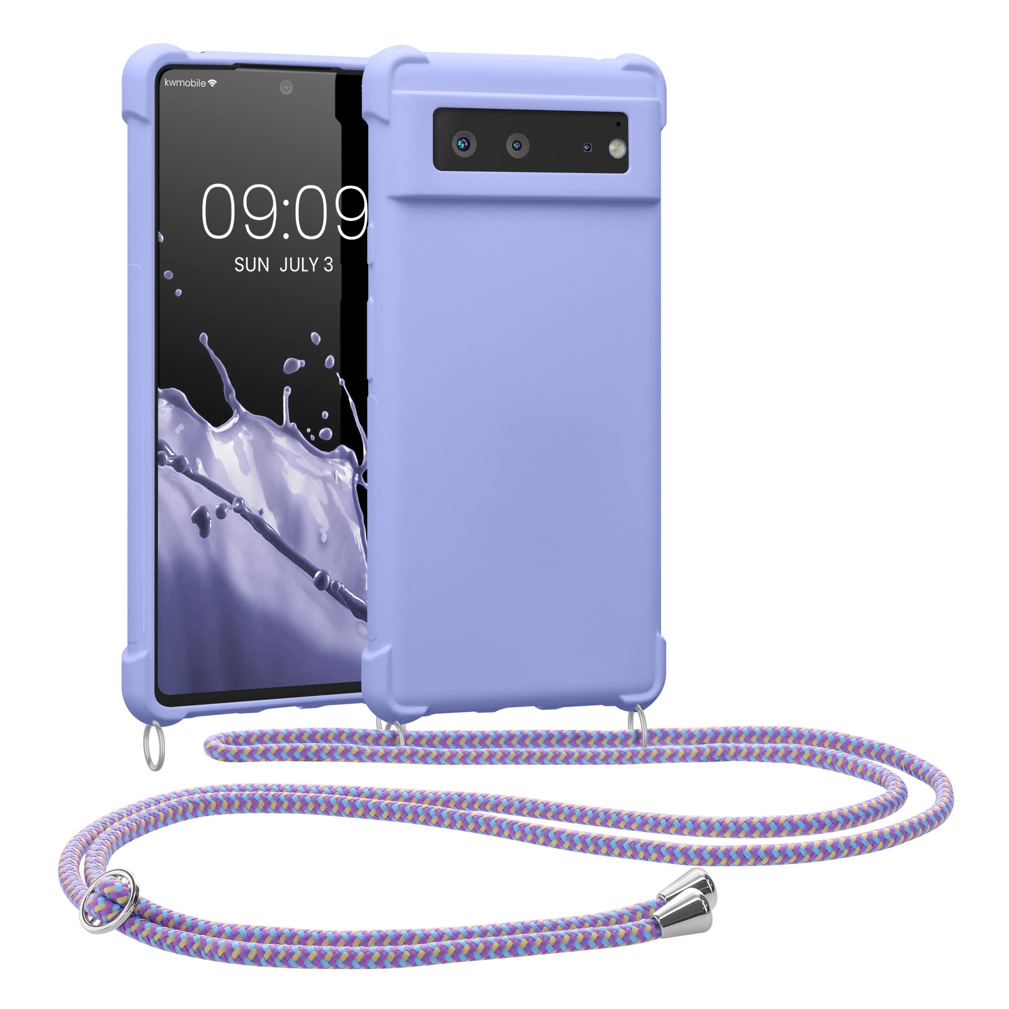 kwmobile Crossbody Case Compatible with Google Pixel 6 Case - TPU Silicone Cover with Strap - Lavender