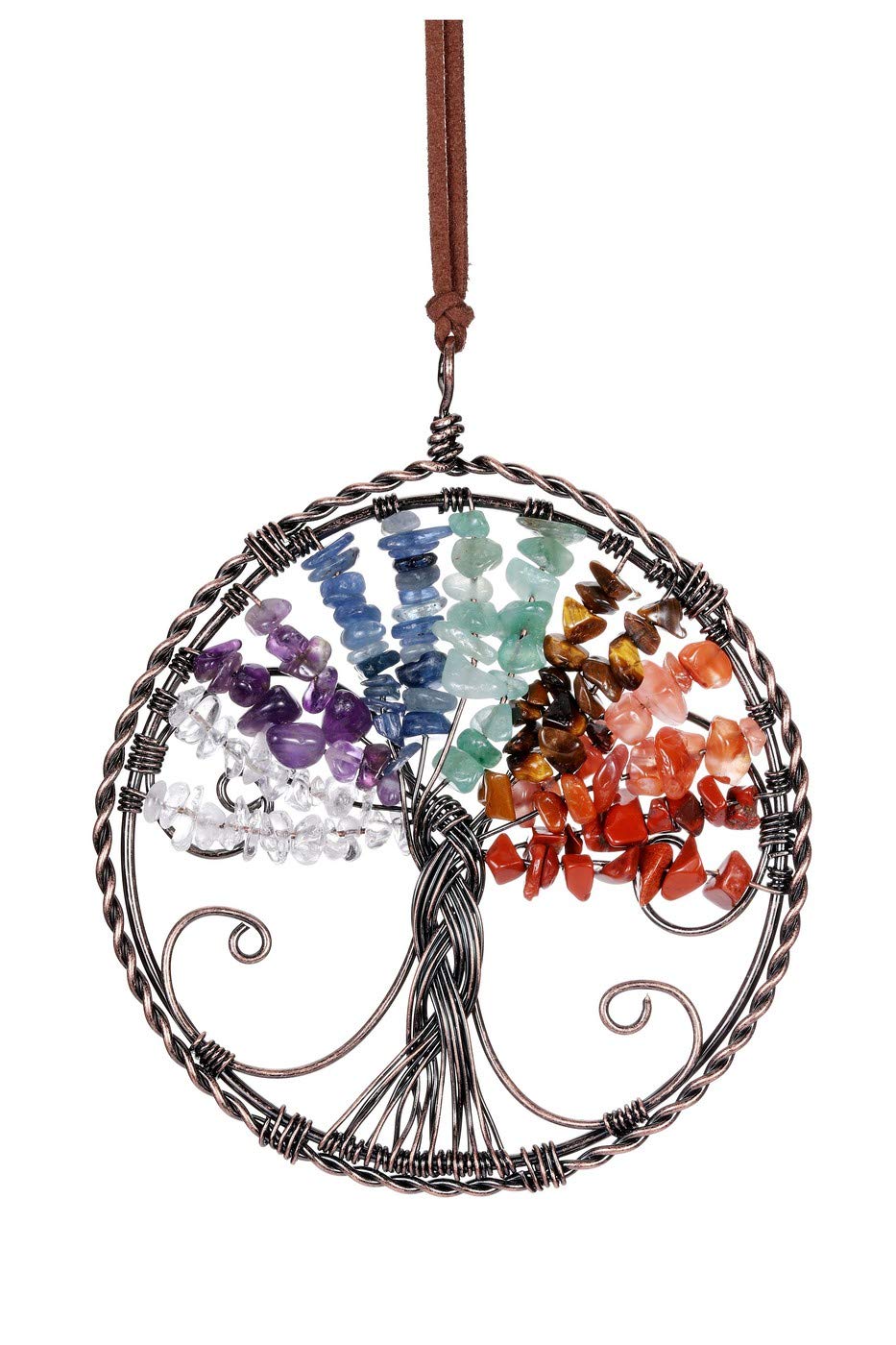 Jovivi Chakra Crystals Tree of Life Hanging Ornament Spiritual Gifts for Women Boho Home Wall Decor for bedroom,Healing Crystals Gemstones Tree of Life Wall Decoration for Meditation Car Accessories