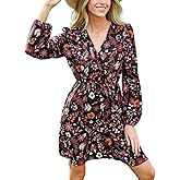 CUPSHE Women Floral Ruffle Summer Dress Surplice V Neck Long Peasant Sleeve Elastic Waist Flowy Casual Holiday Mini Dress