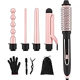HEIKKI VISION 5 in 1 Curling Iron Set with Instant Heat Up, Dual Voltage, 4 Interchangeable Ceramic Curling Wands, Curling Brush, Heat Protective Glove & 2 Clips (Curling Iron 0.3-1.5")