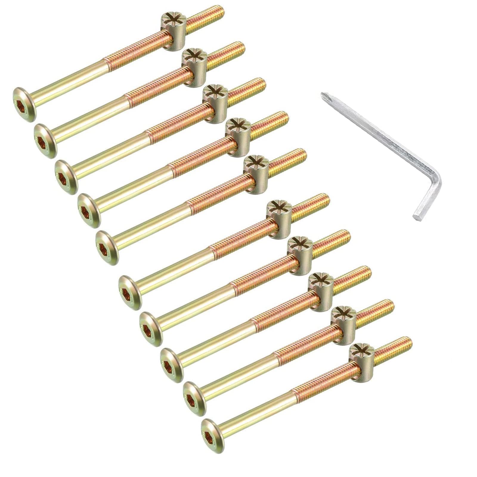 10 PCS M6*110mm Furniture Bolt Nut Set Zinc Plated Hex Socket Screw With L Type Wrench for Furniture Cots Beds Crib and Chairs (M6*110mm) — image 1