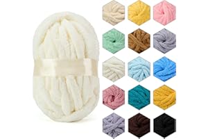 ERLYEEN Chenille Chunky Yarn Super Bulky Soft Thick Fluffy Jumbo Giant Washable Polyester Big Yarn DIY for Arm Knit Blanket Cushion Bed Sofa Home Decor,Milk White,0.55LB